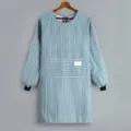 Long sleeve striped cotton linen kitchen apron cooking smock for household workwear. - Blue