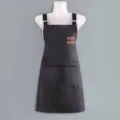 Black PU leather apron waterproof oilproof kitchen cooking work apron with zipper pocket variant - Black