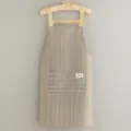 Cotton linen striped kitchen apron with large front pocket, adjustable straps for cooking. - Gray