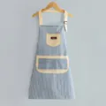 Grembiule da cucina a righe in cotone e lino con tasche cinturino regolabile per cucinare - Grembiule a righe con allacciatura al collo in cotone e lino con 5 tasche - blu