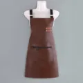 Brown PU leather apron, waterproof and oilproof kitchen work apron for women and men stylish. - Coffee