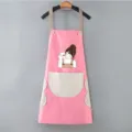 Grembiule impermeabile rosa con tasche e asciugamani, elegante stampa ragazza caffè. - Stile Asciugamani / Rosa con tasca grigia