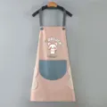 Grembiule da cucina coreano impermeabile con comodi asciugamani e stampa di un topo carino. - Vestibilità regolare / Rosa antico con tasca blu