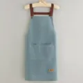 Grembiule da lavoro impermeabile con bretelle e tasche, grembiule da cucina barista tinta - Blu cuoio