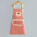 Grembiule a righe verticali in cotone e lino con tasche spalline regolabili cucina lavoro - Grembiule con allacciatura al collo a righe in cotone e lino con 5 tasche - Rosso