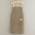 Brown striped cotton linen apron with cross back straps and handy front pocket for cooking. - Coffee