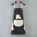 Grembiule da cucina impermeabile con tasche, elegante bavaglino da cucina con stampa ragazza caffè. - Modello standard (Senza asciugamani) / Nero con tasca grigia (Coffee Girl)