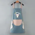 Grembiule da cucina impermeabile stile coreano con tasche in pile e simpatico disegno animato - Vestibilità regolare / Azzurro polvere con tasca rosa