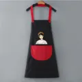 Grembiule da cucina impermeabile con tasche rosse stampa ragazza di cartone animato per cucina - Vestibilità regolare / Nero con tasca rossa