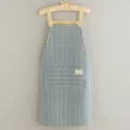 Striped cotton linen kitchen apron with front pocket for home cooking and restaurant use. - Blue