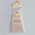 Grembiule da cucina a righe in cotone e lino con spallacci regolabili e tasche per la casa - Allacciatura al collo in cotone e lino a righe 5 tasche - Grigio