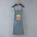 Cute waterproof PVC kitchen apron for women, stylish cooking bib with pocket and bear print. - Lucky Bear (Standard) / Leather Blue