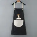 Grembiule da lavoro impermeabile nero con spalline beige per cucina e ristorante. - Vestibilità regolare / Nero con tasca grigia