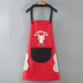Grembiule da cucina impermeabile coreano rosso con tasche e asciugamani molto pratici - Vestibilità regolare / Rosso con tasca nera