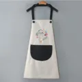 Waterproof kitchen apron with cute rabbit print, black pocket and straps, stylish home cooking workwear. - Grey with Black Pocket