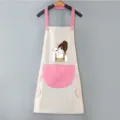 Grembiule da cucina impermeabile con collo, tasche e panno per lavoro in caffetteria - Stile Asciugamani / Grigio con tasca rosa