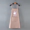 Cute pink kitchen apron for women with cartoon rabbit print, waterproof pocket cooking bib. - Vibrant Rabbit (Standard) / Dusky Pink