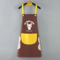 Grembiule da cucina impermeabile in stile coreano con asciugamani, tasche e stampa carina. - Caffè con tasca gialla