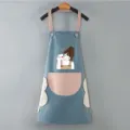 Grembiule da cucina impermeabile con asciugamani e stampa di cartoni animati per caffetteria. - Stile Asciugamani / Azzurro polvere con tasca rosa