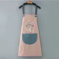 Carino grembiule da cucina impermeabile stile giapponese con stampa coniglietto e tasca. - Rosa antico con tasca blu