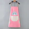 Waterproof kitchen apron with hand wiping towels front pocket cute cartoon design pink color - Pink with Grey Pocket