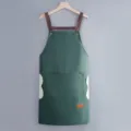 Waterproof kitchen apron with cross-back straps and front pockets, dark green, durable. - Hand-wipe Style / Dark Green