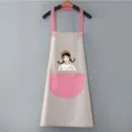 Grembiule da cucina impermeabile con stampa di ragazza di cartone animato e tasca rosa. - Vestibilità regolare / Grigio con tasca rosa