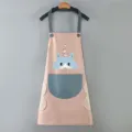 Grembiule da cucina impermeabile con tasche asciugamani e simpatico design a cartone animato. - Rosa antico con tasca blu