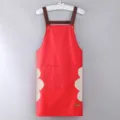 Red waterproof kitchen bib apron with brown straps and absorbent side patches for cooking use. - Hand-wipe Style / Red