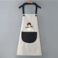 Beige grembiule da cucina impermeabile con tasca nera, spalline e simpatica stampa. - Vestibilità regolare / Grigio con tasca nera