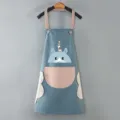 Grembiule da cucina impermeabile blu con asciugamani, tasca rosa e stampa di cartoni animati. - Azzurro polvere con tasca rosa