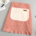 Cotton linen half apron with red white stripes and beige pocket, comfortable kitchen cooking wear. - Red