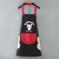 Grembiule da cucina impermeabile coreano con asciugamani, stampa topo bavetta cucina. - Nero con tasca rossa