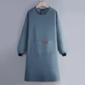 Long-sleeve waterproof apron kitchen work clothes with pockets, grey PVC smock for cooking. - Regular Fit / Leather Blue