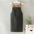 Grembiule da cucina in tela nera in stile coreano con spallacci marroni e tasca grande per lavoro - Stile Bretelle / Nero