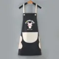 Grembiule da cucina nero impermeabile con stampa carina, tasche comode e asciugamani laterali. - Nero con tasca grigia
