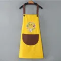 Yellow kitchen apron with brown pocket cute bunny print waterproof cooking work apparel - Yellow with Coffee Pocket