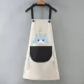 Waterproof kitchen apron with wipe hands towels pockets cute cartoon design for cooking home - Grey with Black Pocket