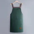 Dark green waterproof kitchen apron with brown straps and double pockets for cooking use - Regular Fit / Dark Green