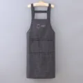 Long plaid kitchen apron with pocket, comfortable cotton sleeveless work apron for home. - Black