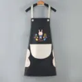 Grembiule da cucina impermeabile con simpatico motivo di coniglio e tasche capienti. - Nero con tasca grigia (stile asciugamano)