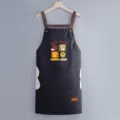 Grazioso grembiule da cucina giapponese impermeabile con tasche frontali e stampa simpatica. - Stile Asciugamani / Nero