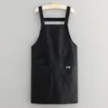 Black water-repellent work apron, lightweight summer cooking apron with pockets. - Black