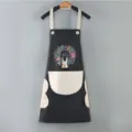 Grembiule da cucina impermeabile con stampa di coniglietto, tasca grande e asciugamani pratici. - Stile Asciugamani / Nero con tasca grigia