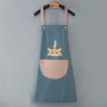 Carino grembiute da cucina impermeabile con tasca rosa e cervo per cucinare in casa. - Azzurro polvere con tasca rosa
