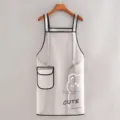 Grembiule impermeabile trasparente in TPU con tasca e stampa di orso carino per cucina - Tasca Laterale Orso / Regolare 75cm / Bianco