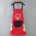 Carino grembiule da cucina impermeabile con tasche pratiche, asciugamani e stampa coniglio. - Stile Asciugamani / Rosso con tasca nera
