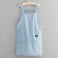 Lightweight solid color apron for summer cooking, waterproof kitchen work bib for adults. - Light Blue