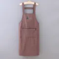 Brown checkered long sleeveless apron, comfortable kitchen wear with zipper pocket SKU. - Coffee