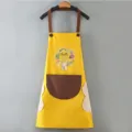 Yellow kitchen cooking apron with brown straps, front pocket, side wipe towels, cute bunny print. - Hand-wipe Style / Yellow with Coffee Pocket